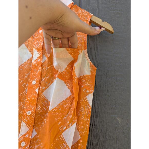 Boden Natural Fiber Cotton Orange Sleeveless Button Blouse 6 Camp Vacation - Picture 6 of 7